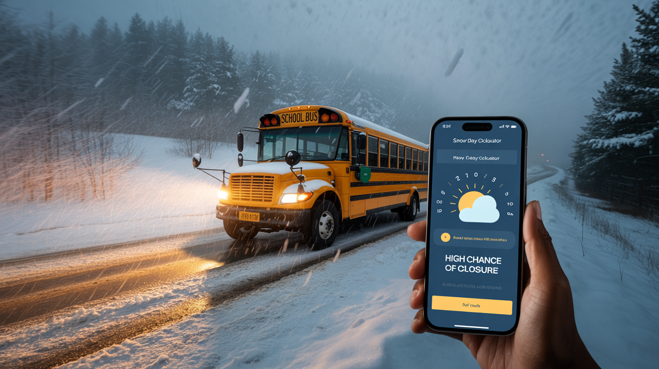 what triggers a snow day - school bus in a snowstorm