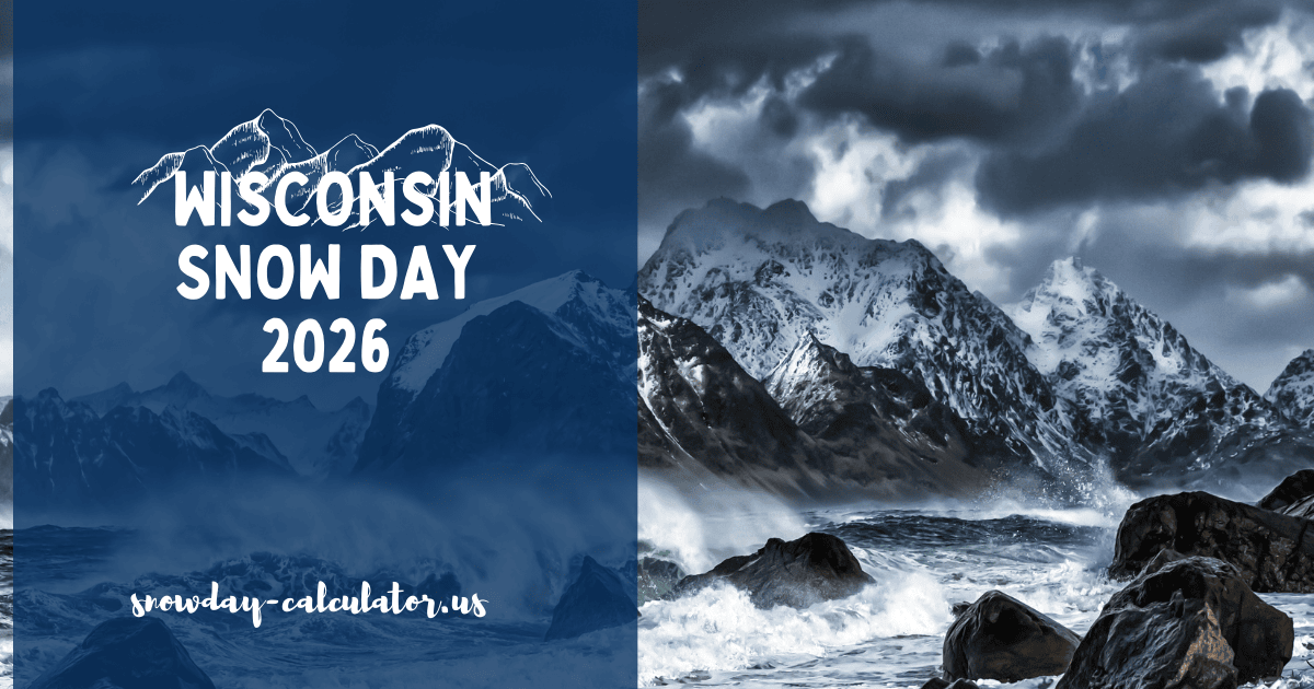 Wisconsin snow day calculator 2025 featured image showing snowflake icon with website URL for school closure predictions
